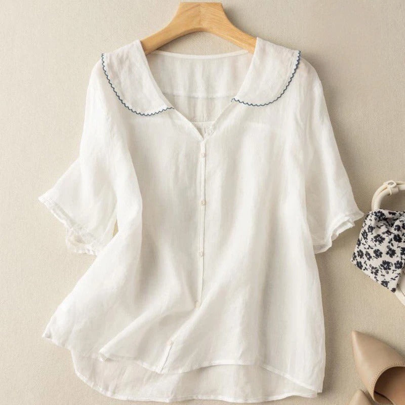 Romane | Blouse Vintage Boutonnée Manches Longues pour Été