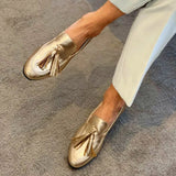 Maude | Mocassins à Franges Effet Doré