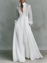 Iseult | Robe Longue Lin Col Montant Boutonnée