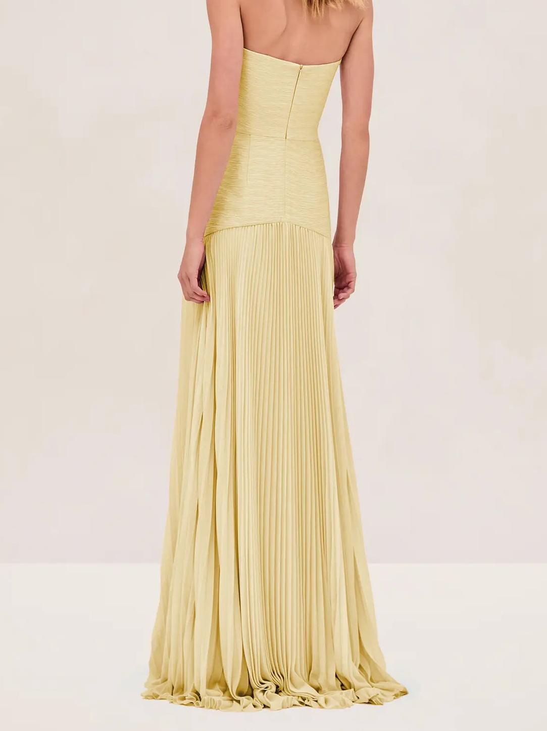 Eulalie | Robe Longue Plissée Sans Bretelles pour Mariage Invitée