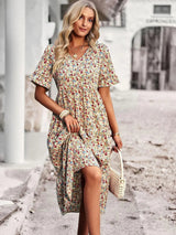 Viviane | Robe Midi Fleurie Col V