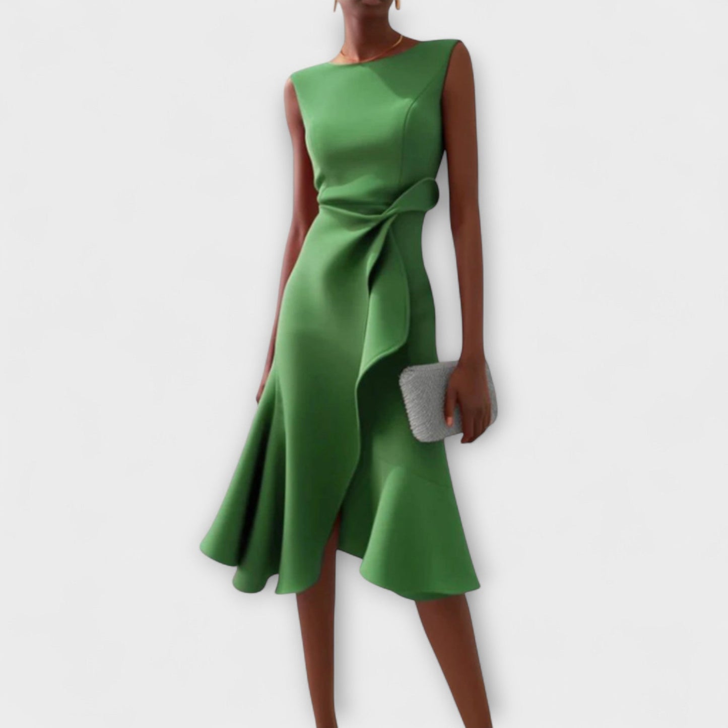 Mathilde | Robe midi femme élégante asymétrique sans manches