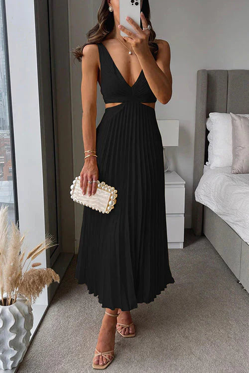 Estelle | Robe Longue Plissée à Découpes Col V pour Mariage Invitée