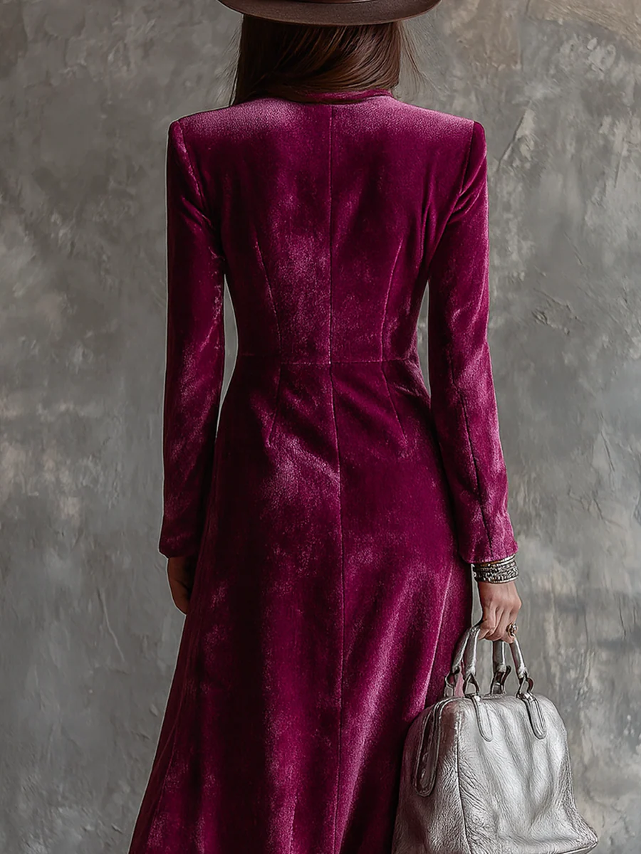 Velourine | Robe Longue Velours Buste Blazer Violette