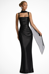 Solène | Robe Longue Encolure Carrée Corsage Froncé