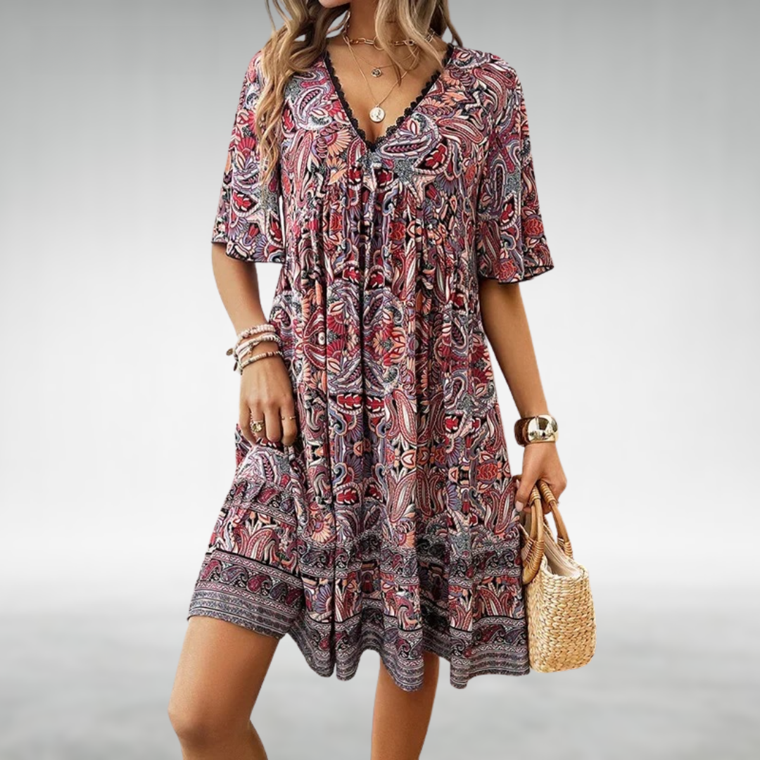 Laurel | Robe Courte Bohème Imprimée pour Été