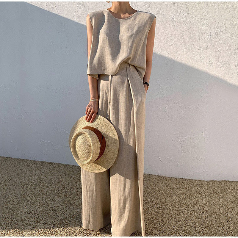 Aubree | Ensemble Lin Pantalon Large pour Été
