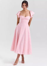 Placidie | Robe Midi Jacquard Manches à Volants