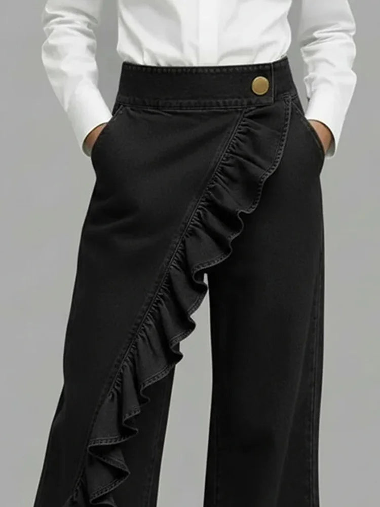 Ariane | Jean Large Taille Haute à Volants