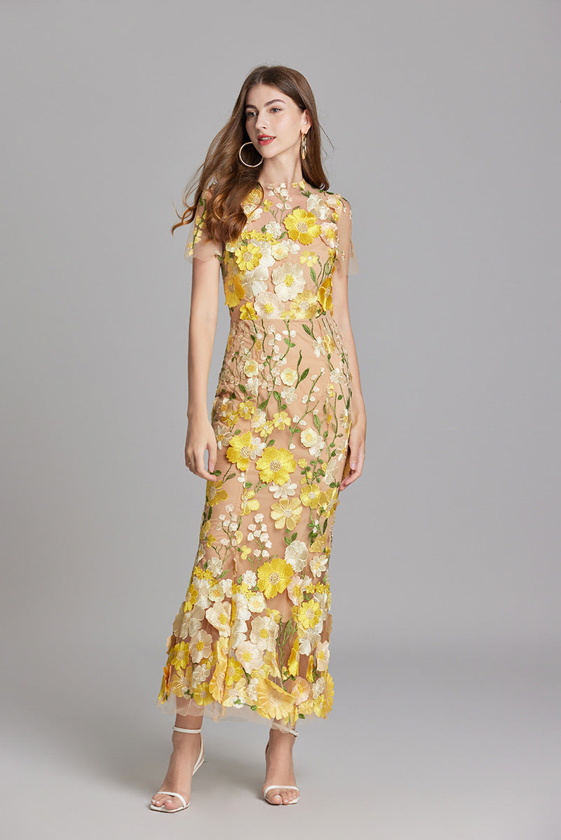 Vaubine | Robe Midi Fleurie Manches Courtes