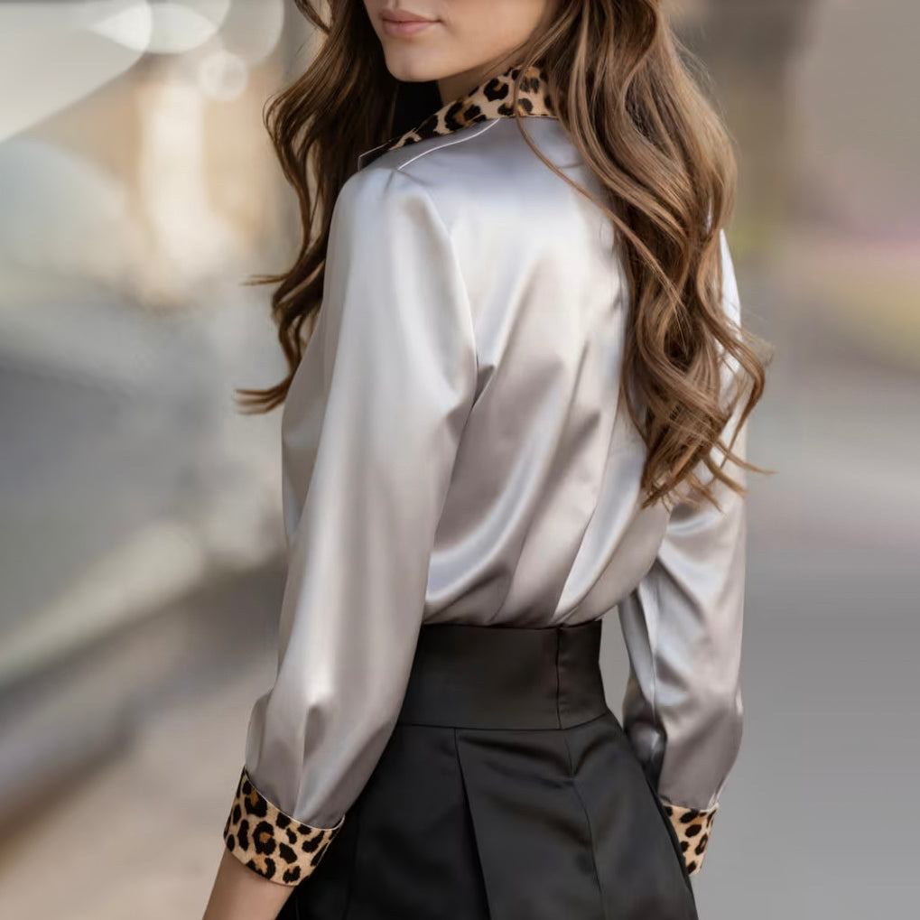 Eudora | Blouse Satinée Imprimé Léopard Manches Longues