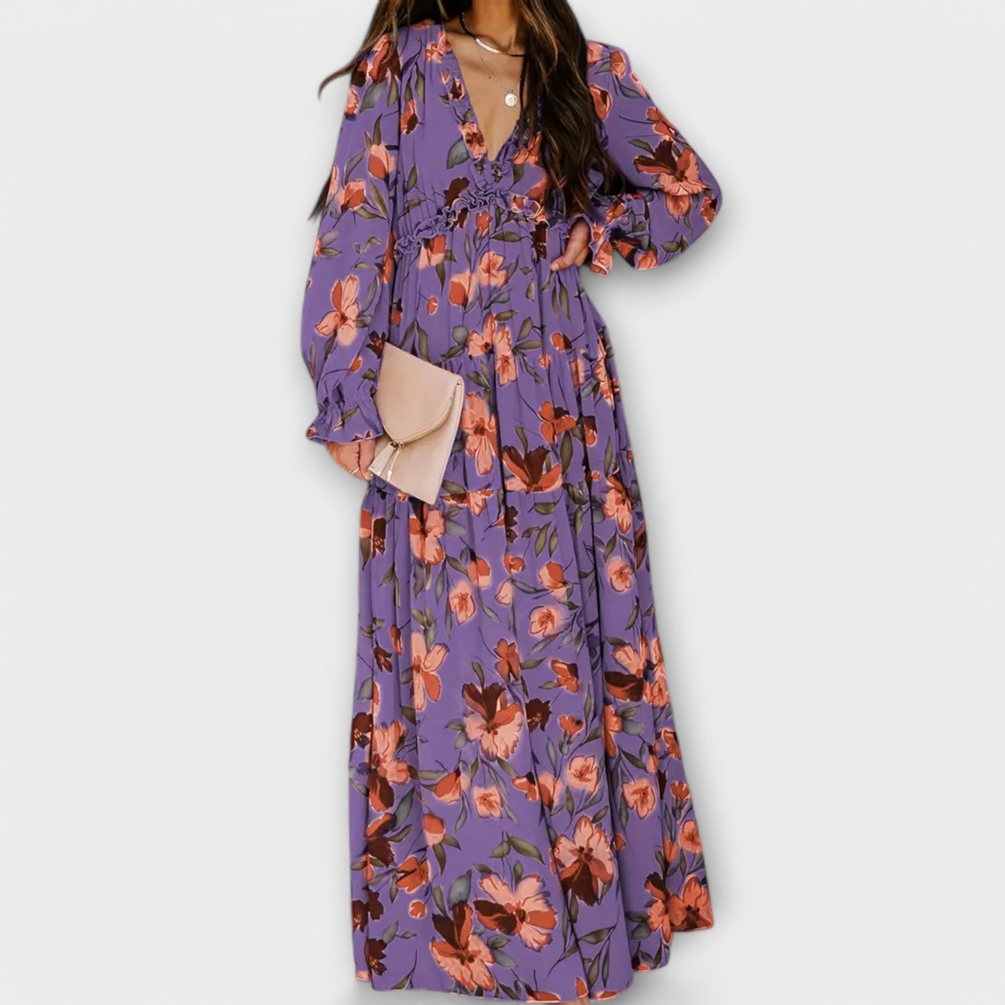 Léopoldine | Robe Longue Fleurie Plissée d'Été