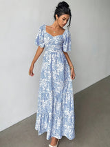 Faustine | Robe Longue Fleurie Décolleté Cœur à Volants