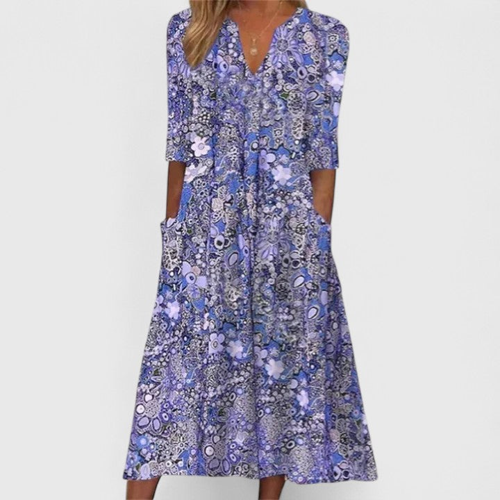 Rosalie | Robe Midi Florale d’Été avec Poches