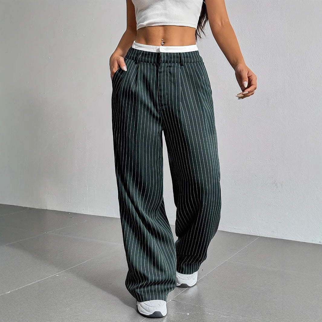 Pantalon large rayé à taille haute, vue d'ensemble