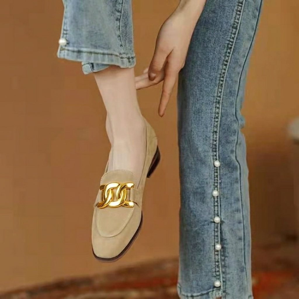 Mocassins à chaîne effet daim, vue d'ensemble