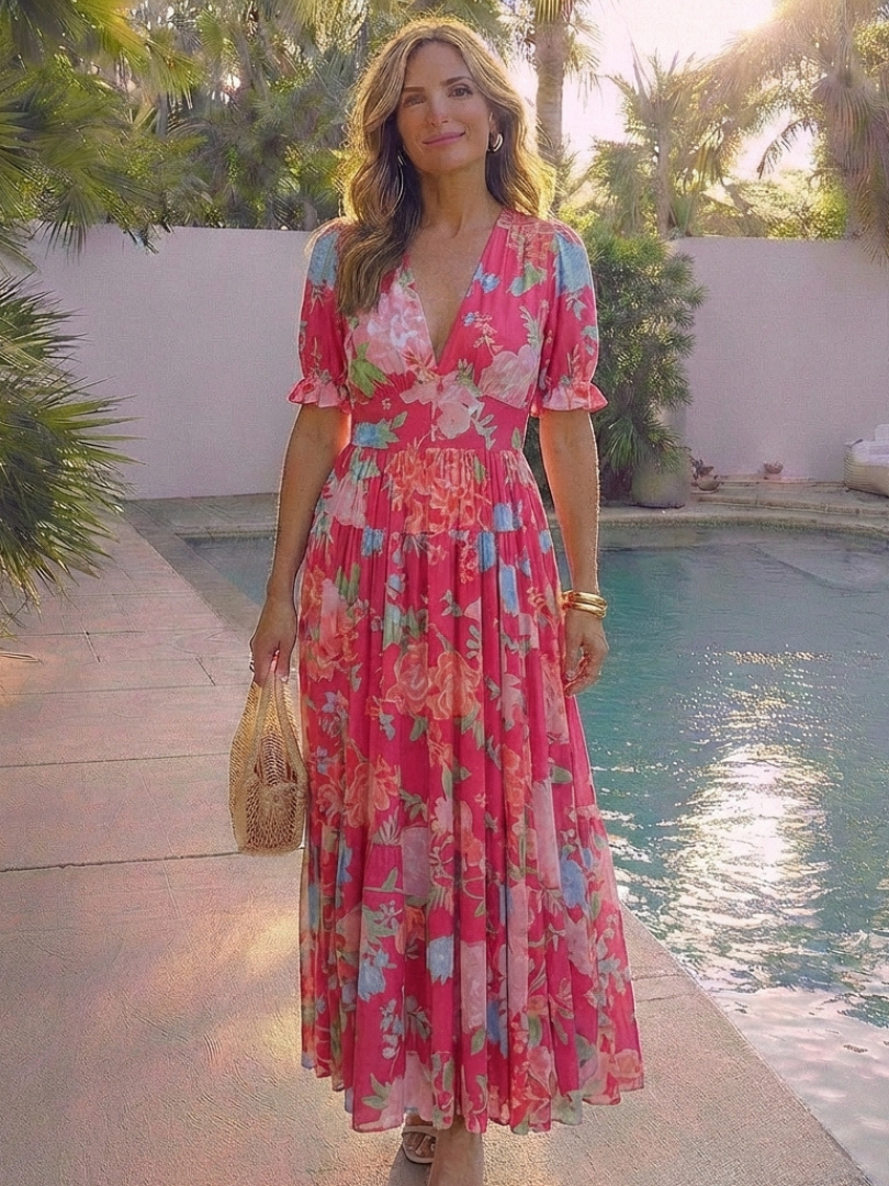 Ombline | Robe Midi Fleurie Col V