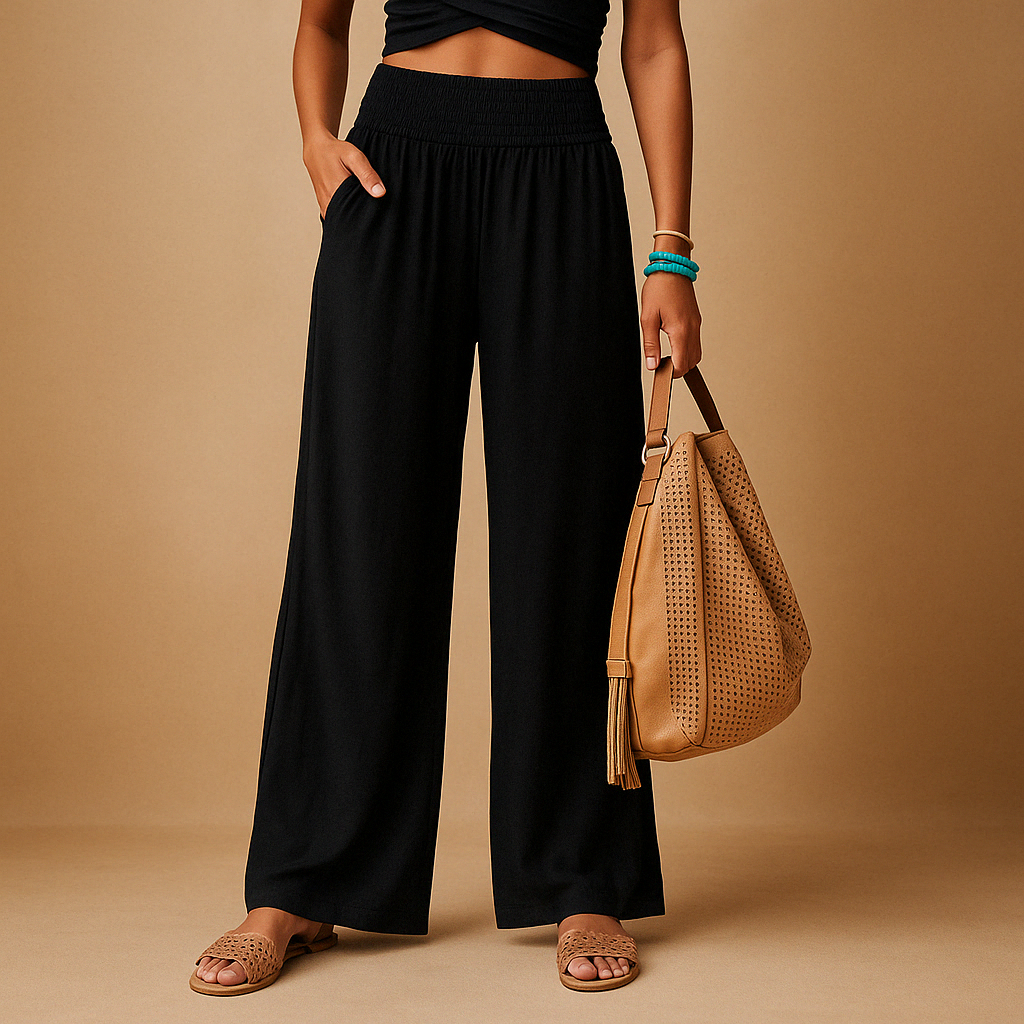Pantalon large en lin à taille élastique, vue d'ensemble