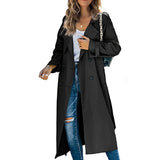 Trench long femme ceinturé à double boutonnage et col cranté