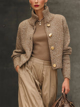 Veste en maille douce femme marron, coupe souple à manches longues