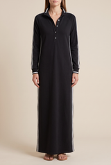 Robe longue femme boutonnée à col chemise, manches longues