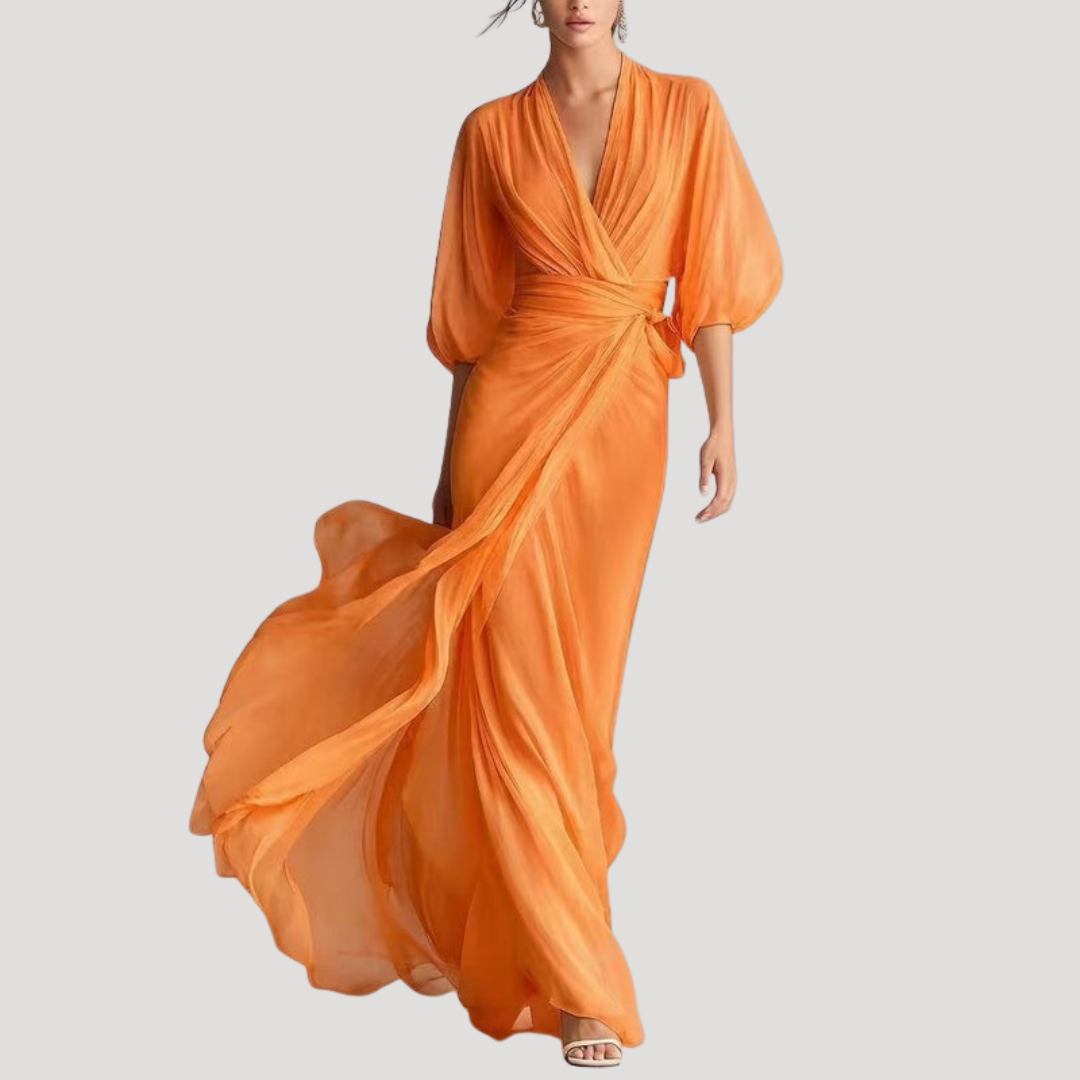 Thibaude | Robe Longue Portefeuille Manches Ballon