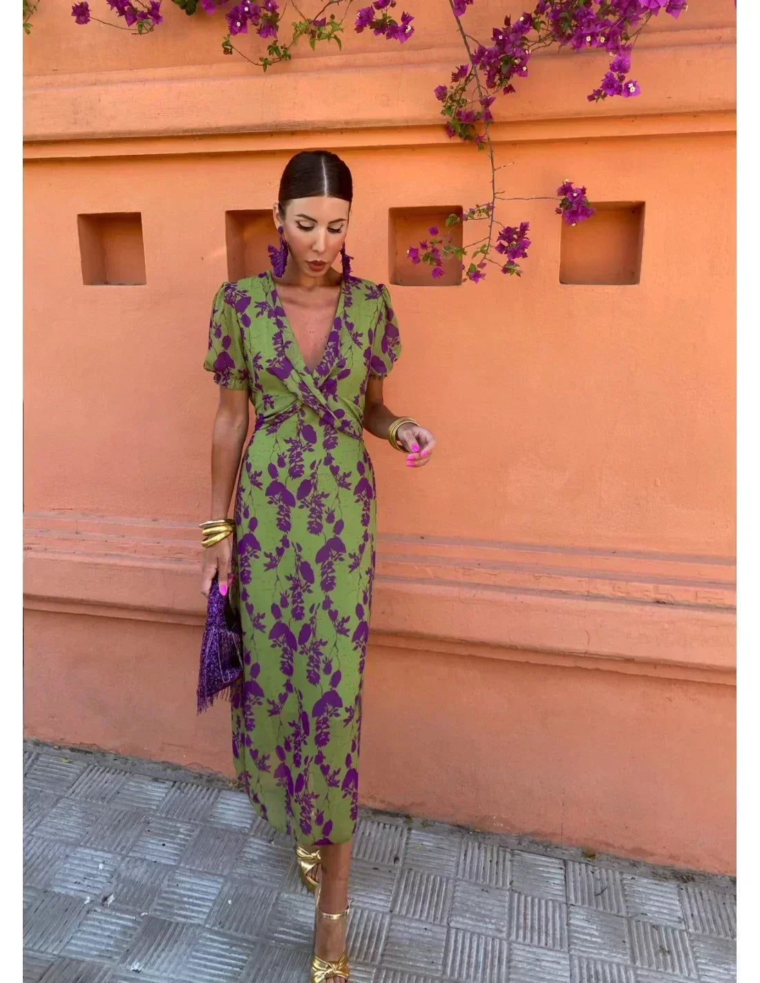 Liviane | Robe Midi d’Été Imprimée Col V