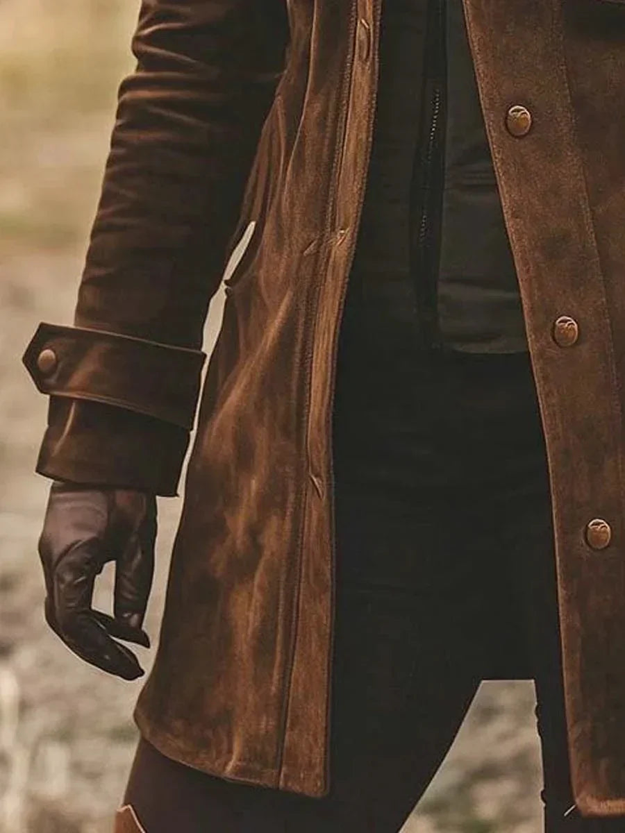 Manteau femme coupe droite longue à poches insérées