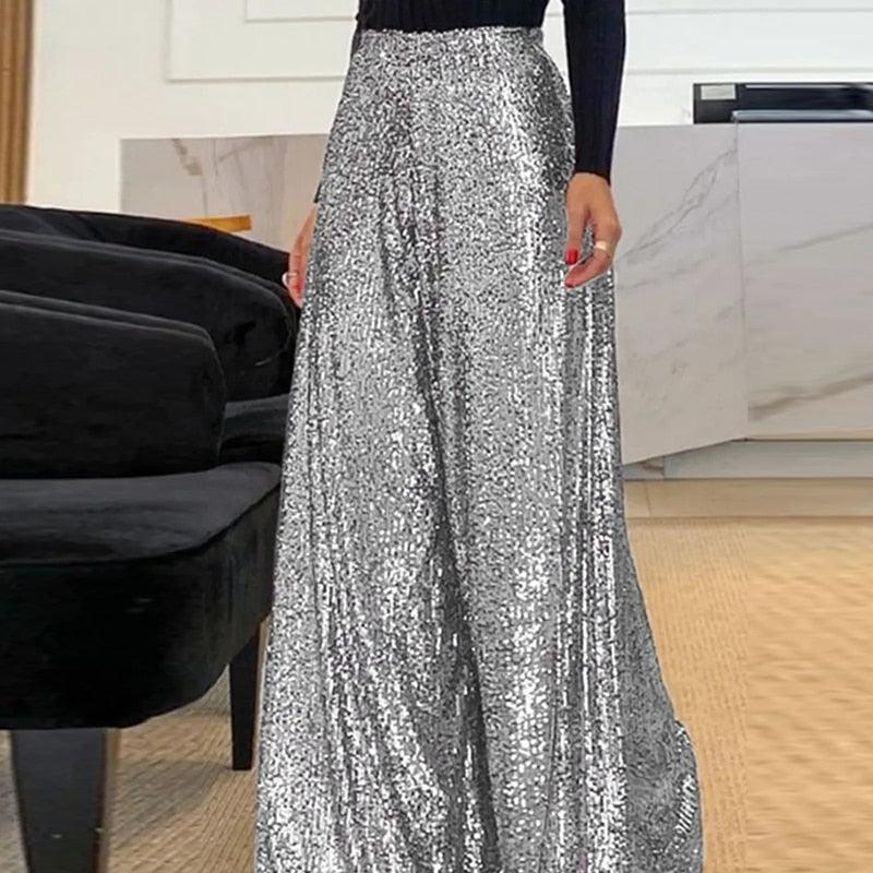 Pantalon large à sequins vue de dos