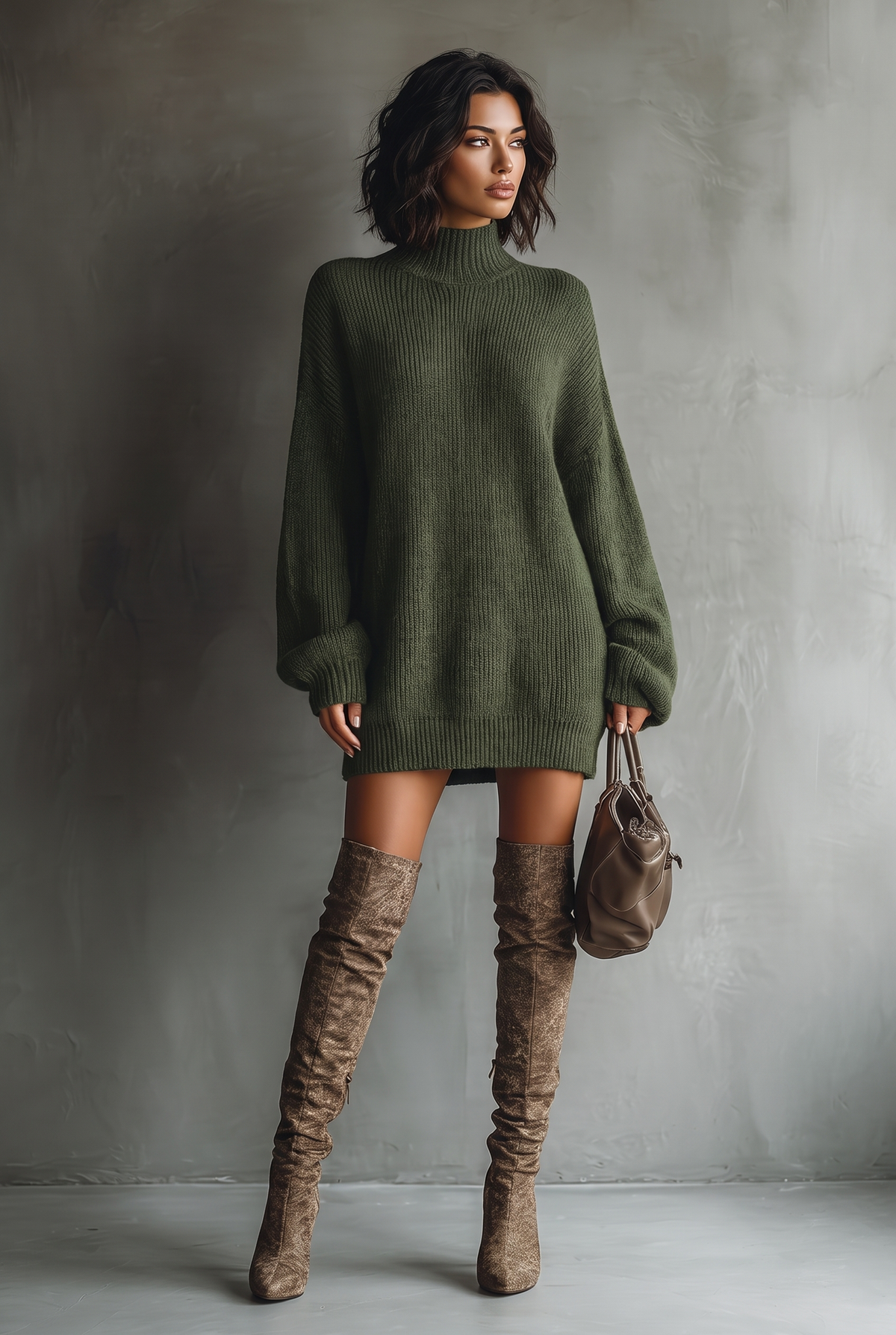 Robe courte en maille marron, vue d'ensemble