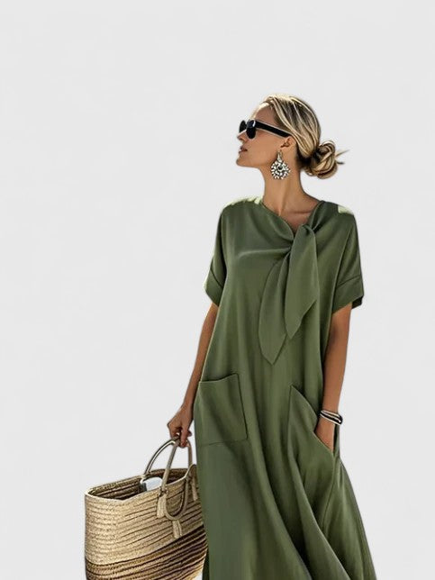 Giselle | Robe Midi d’Été Fluide à Col Noué