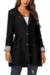 Veste imperméable femme à capuche doublée, fermeture zippée
