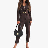 Ensemble femme blazer croisé et pantalon longueur cheville