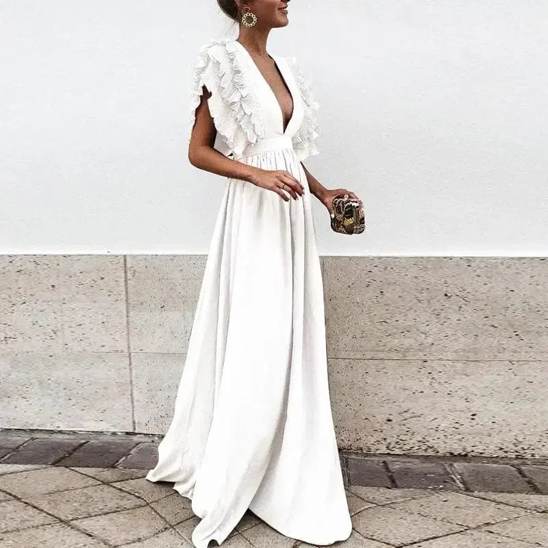 Pétronille | Robe Longue Fluide à Manches Volantées