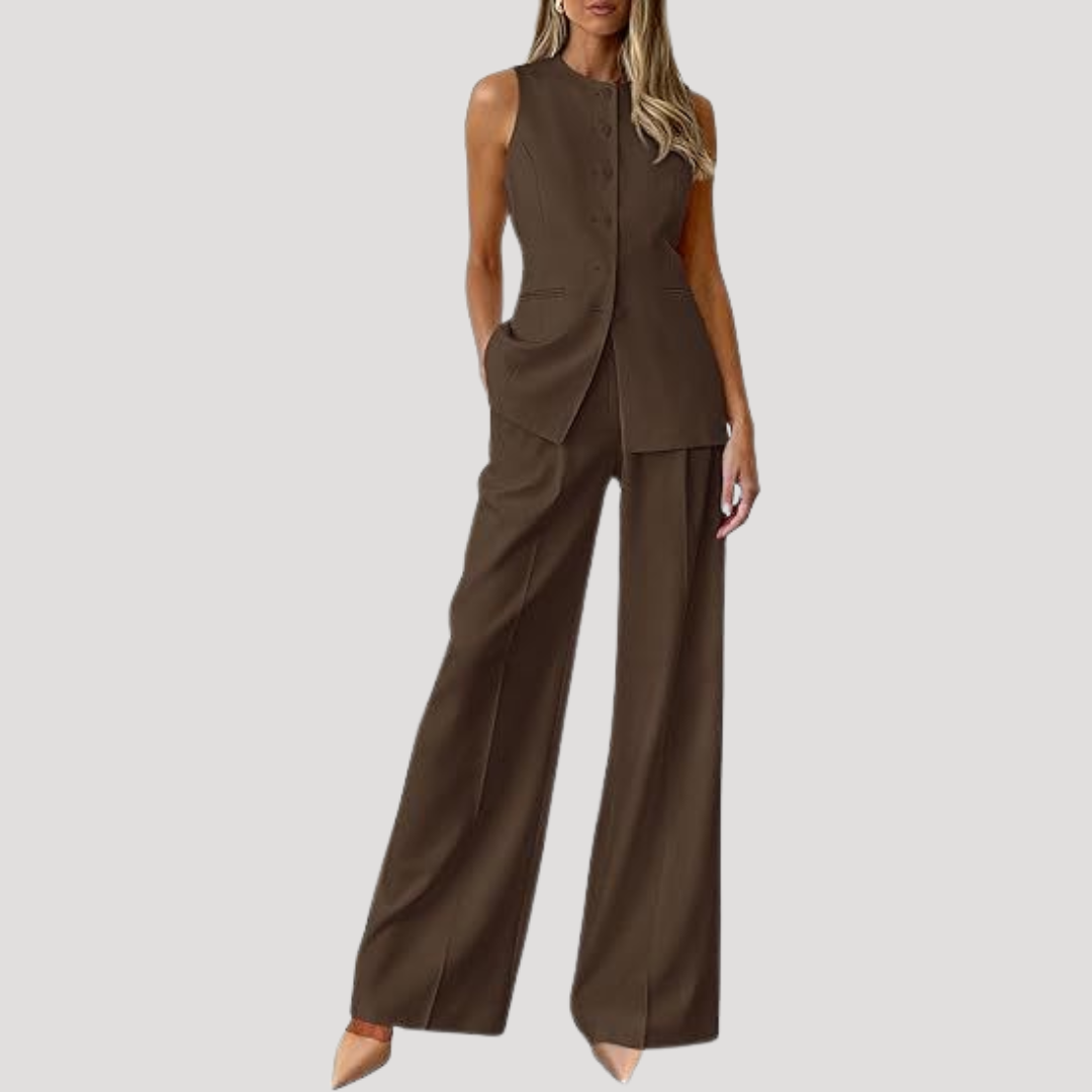 Ensemble tailleur sans manches à pantalon ample