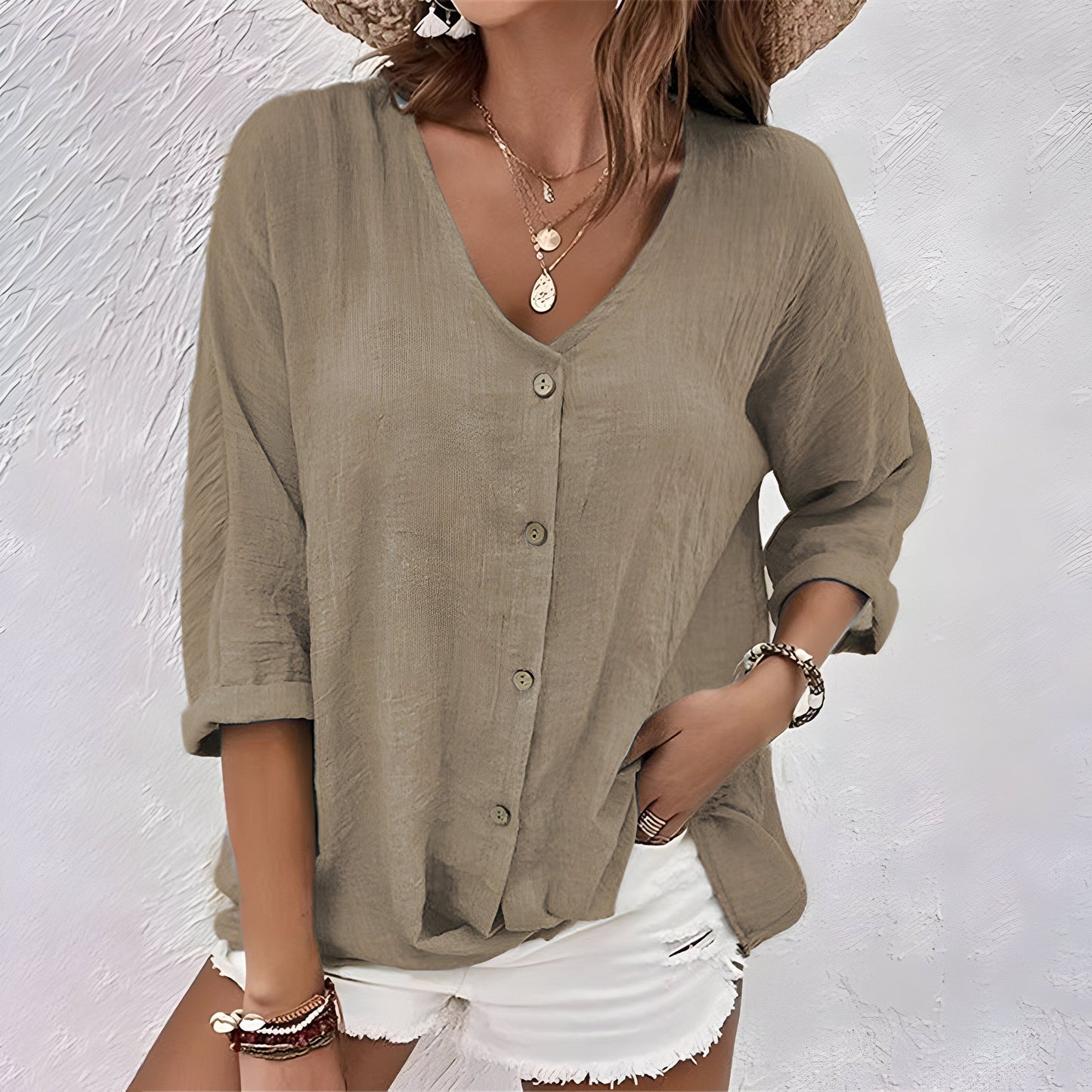 Pauline | Blouse Boutonnée Fluide Manches Longues pour Quotidien