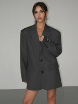 Blazer oversize femme boutonné à col cranté, coupe ample