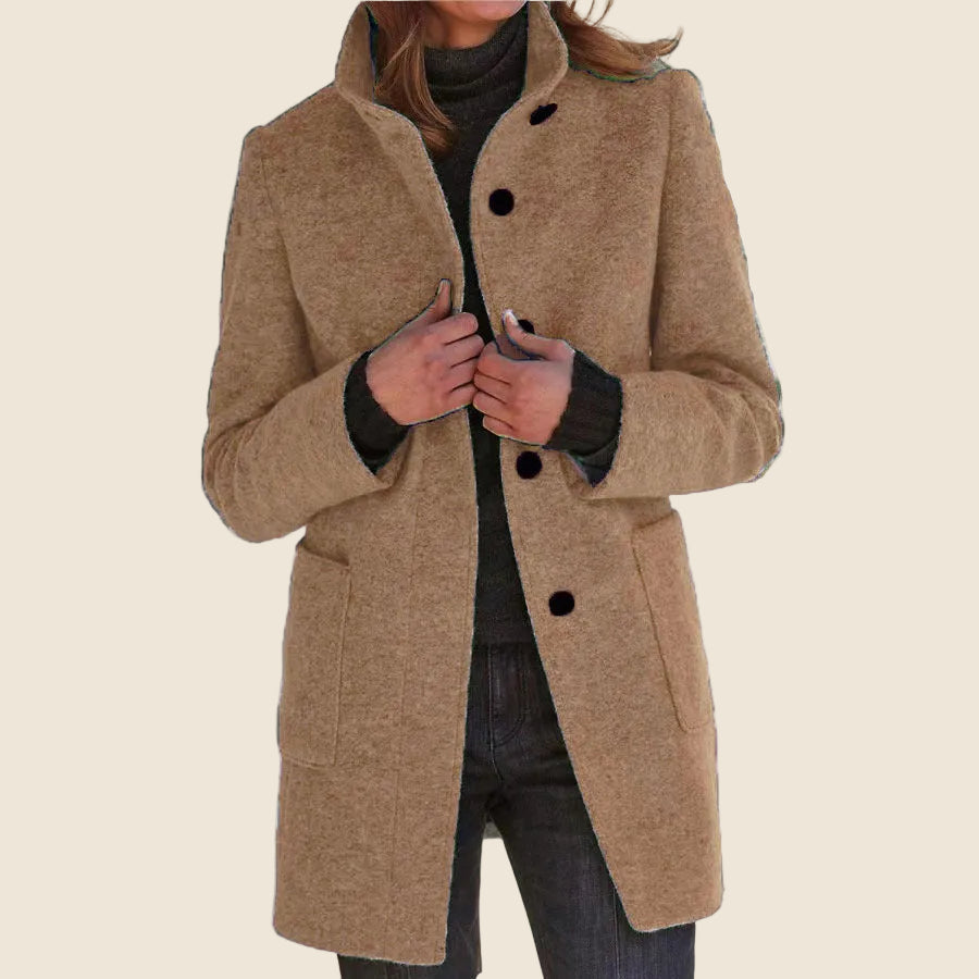 Manteau col montant femme, ligne verticale nette