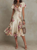 Thomasine | Robe Midi Portefeuille Fleurie Ivoire