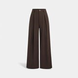 Pantalon large plissé en jacquard à taille haute