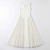 Gaudine | Robe Longue Plissée Col V Taille Structurée