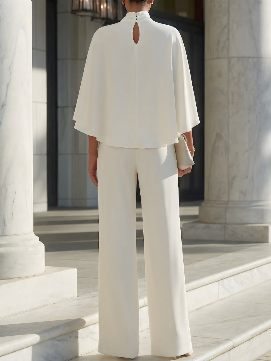 Solange | Ensemble Blouse Cape Pantalon Large Fendu