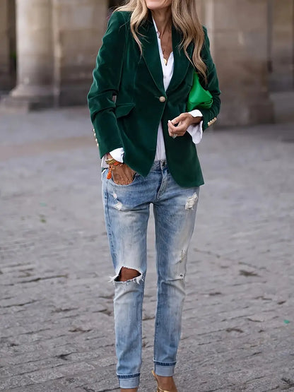 Aubertine | Blazer en Velours Coupe Ajustée