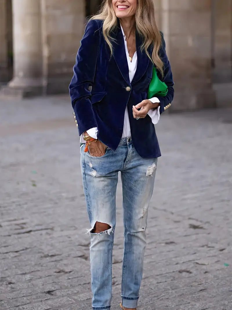 Aubertine | Blazer en Velours Coupe Ajustée