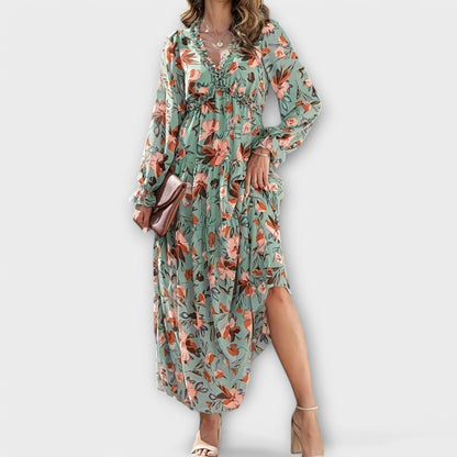 Léopoldine | Robe Longue Fleurie Plissée d'Été