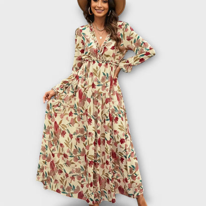 Léopoldine | Robe Longue Fleurie Plissée d'Été