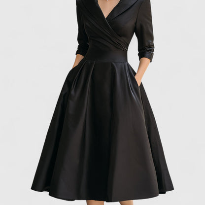 Clarisse | Robe midi femme élégante à corsage croisé et décolleté en V
