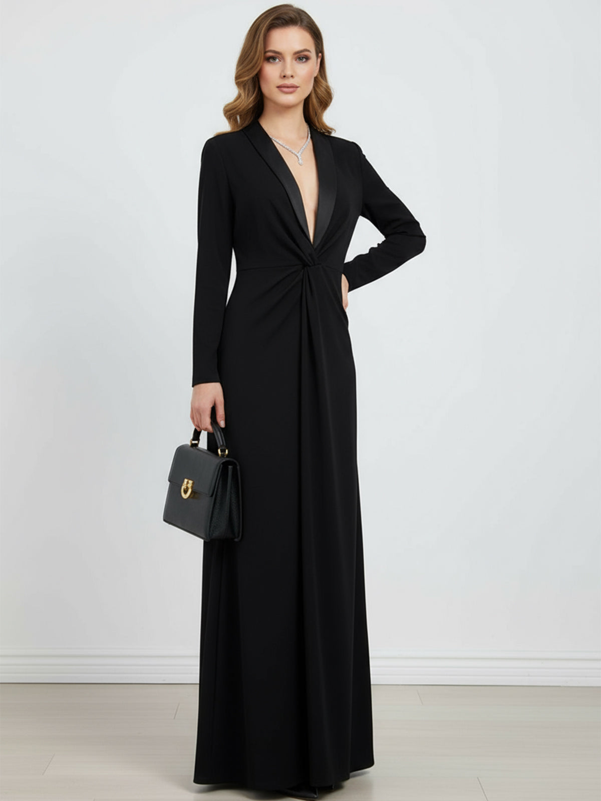 Célimène | Robe Longue de Soirée Noire Col V