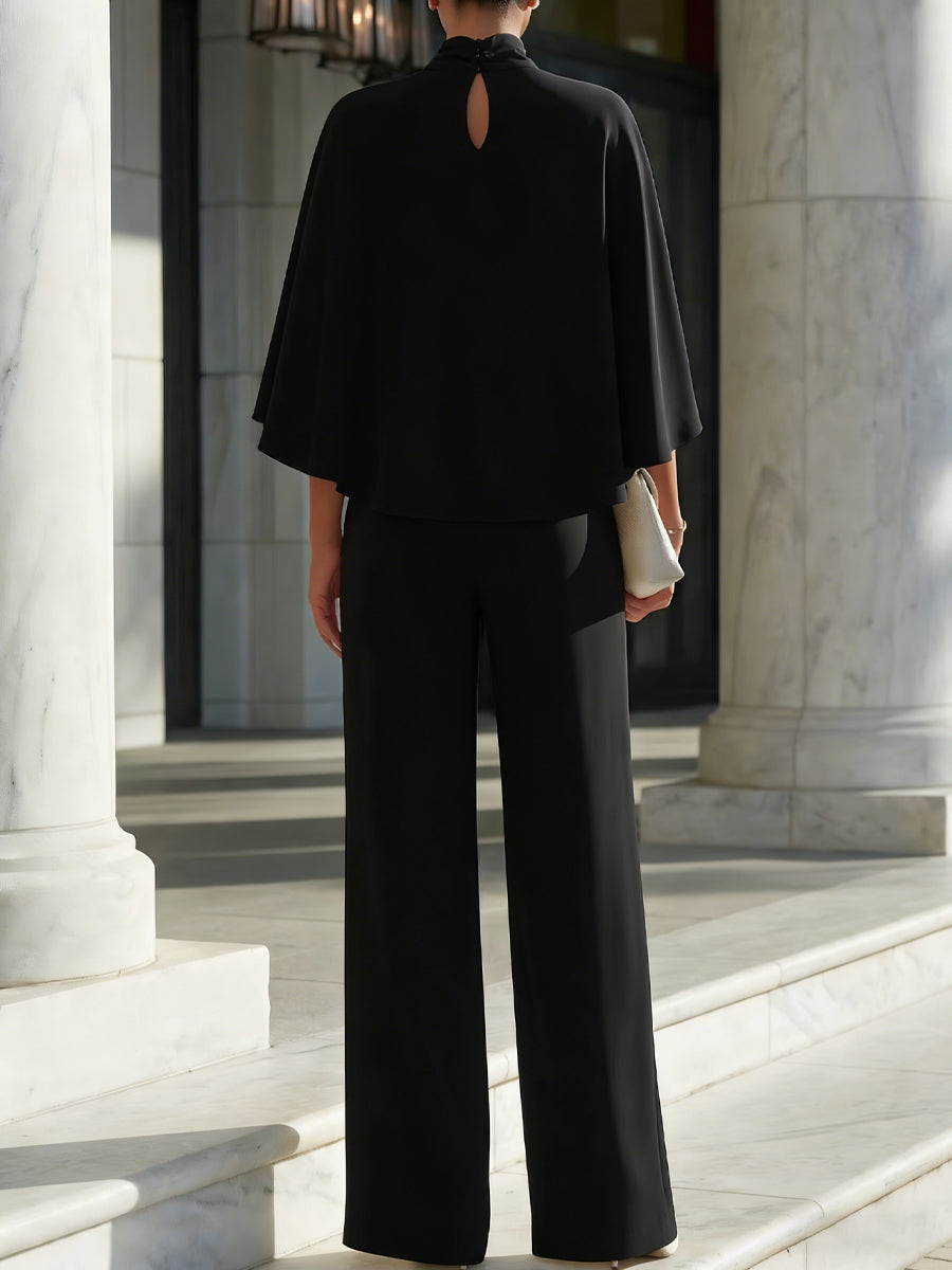 Solange | Ensemble Blouse Cape Pantalon Large Fendu