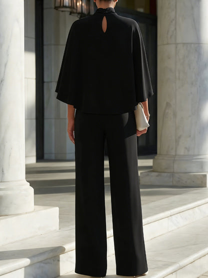 Solange | Ensemble Blouse Cape Pantalon Large Fendu